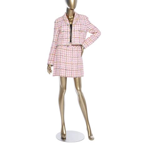 chanel red check jacket and skirt
